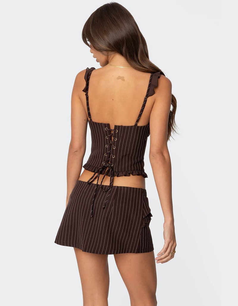 EDIKTED Colleen Ruffled Pinstripe Corset image number 4