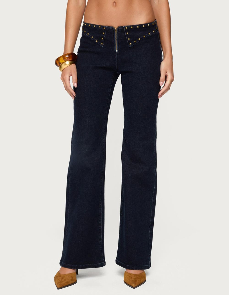 EDIKTED Carys Studded Low Rise Flared Jeans image number 0