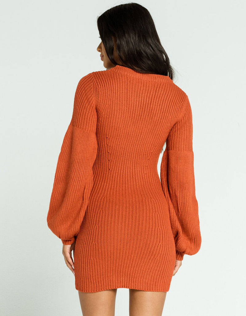 E.SSUE Balloon Sleeve Rust Sweater Dress image number 2