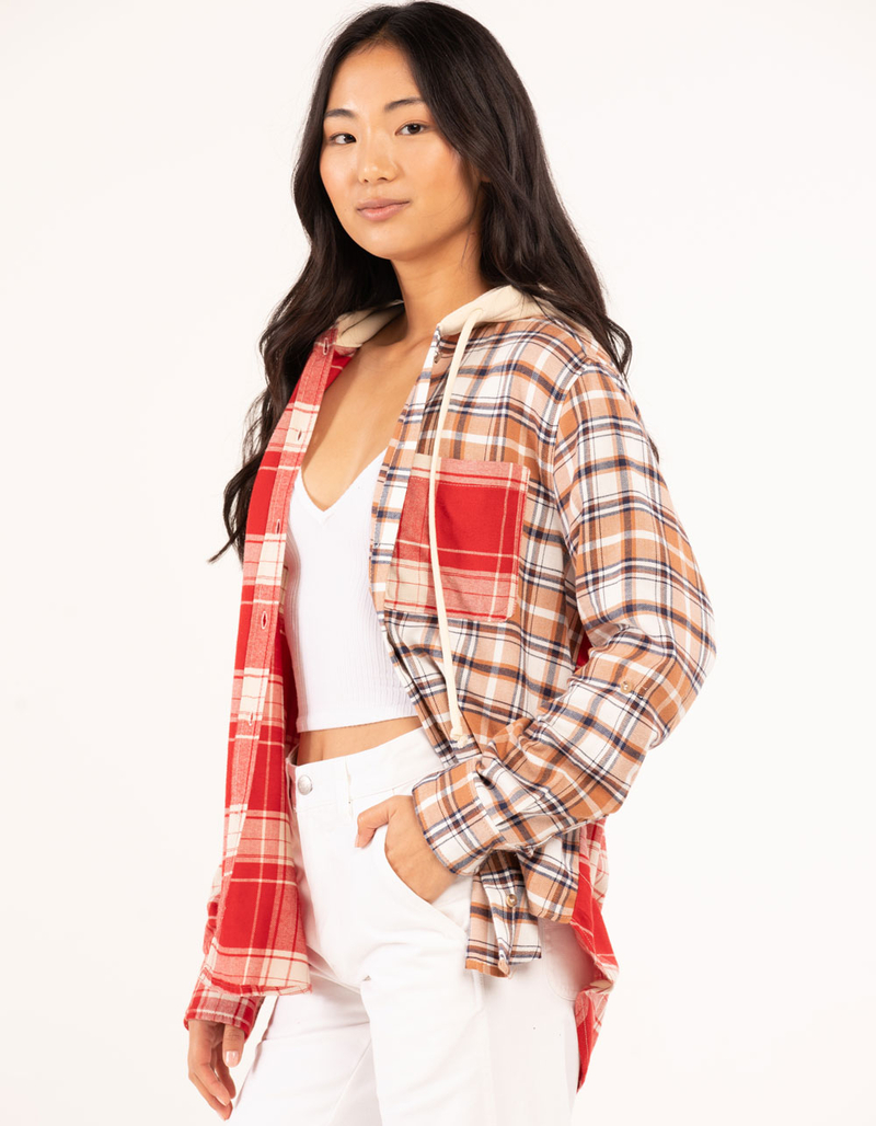 LOVE TREE Mix Media Womens Hooded Flannel image number 1