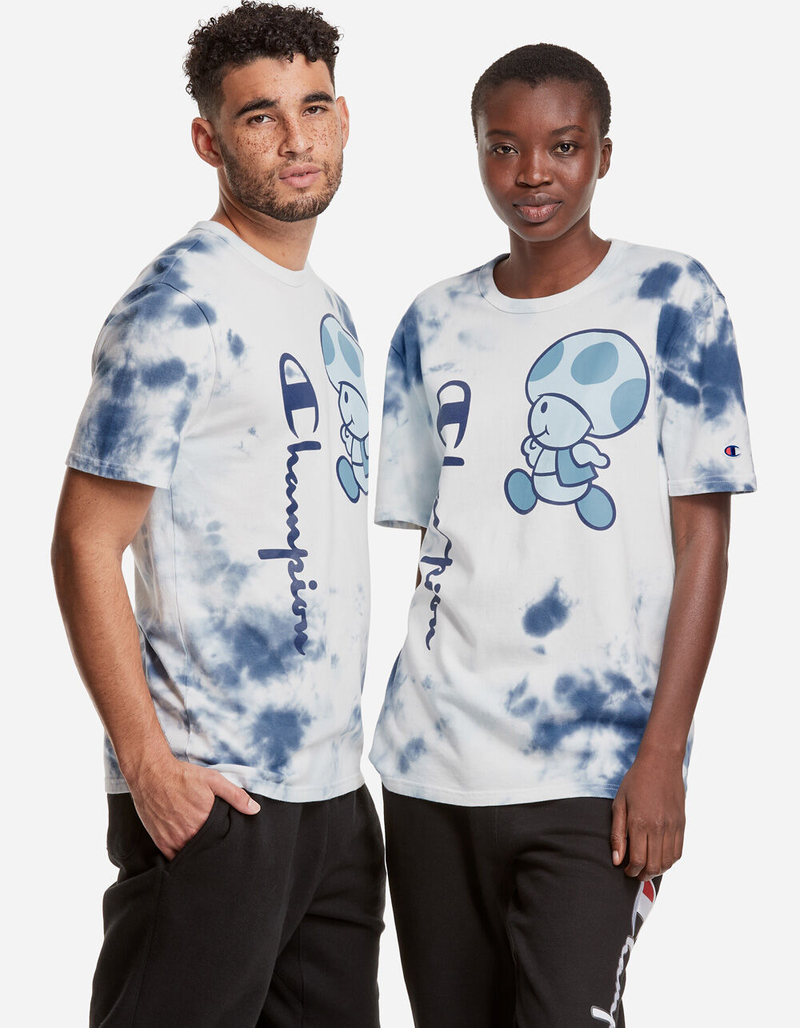 CHAMPION x Super Mario Bros. Toad & Script Logo Cloud Dye Heritage Mens T-Shirt image number 3