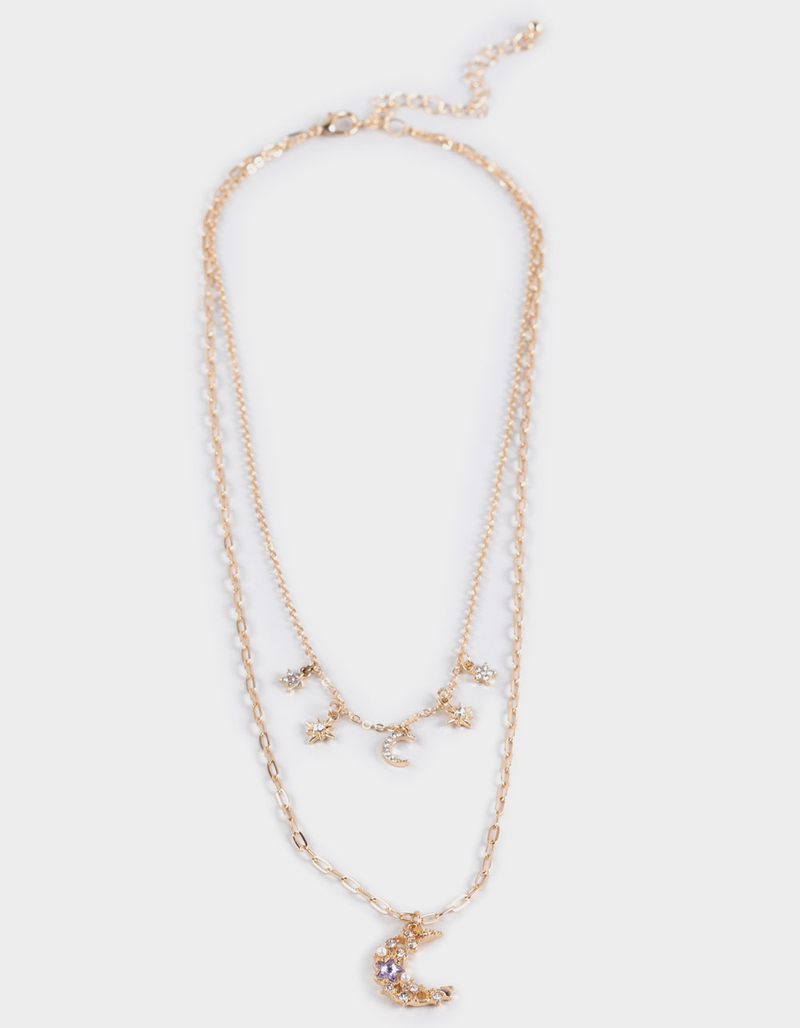 FULL TILT Dainty Moon Colored Stone Layered Necklace image number 0