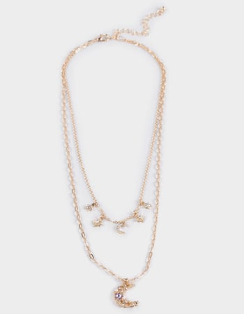 FULL TILT Dainty Moon Colored Stone Layered Necklace Primary Image