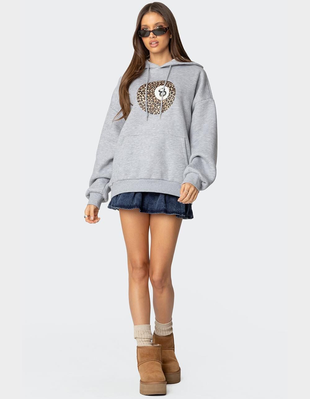 EDIKTED Leopard 8 Oversized Hoodie - GRAY | Tillys