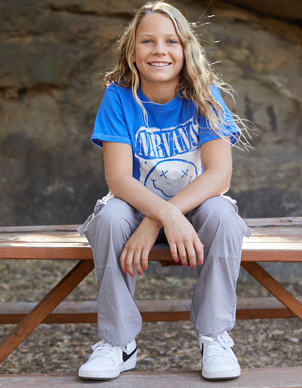 NIRVANA Smiley Girls Boyfriend Tee - BLUE | Tillys