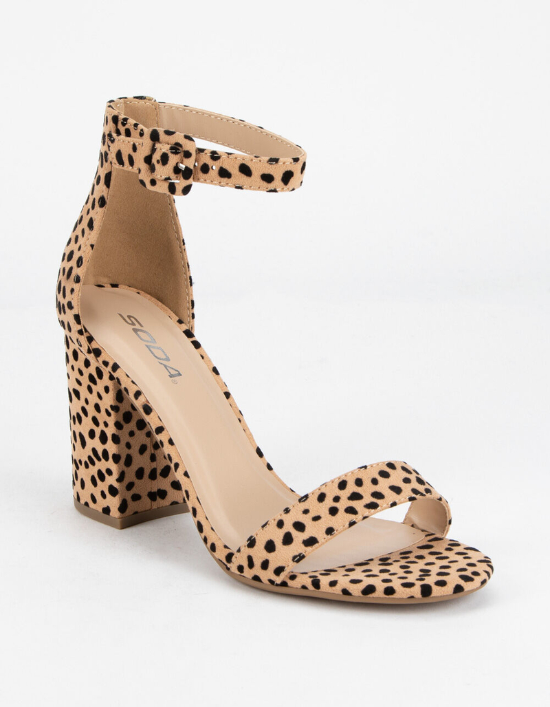 SODA Cheetah Ankle Strap Womens Block Heels image number 0
