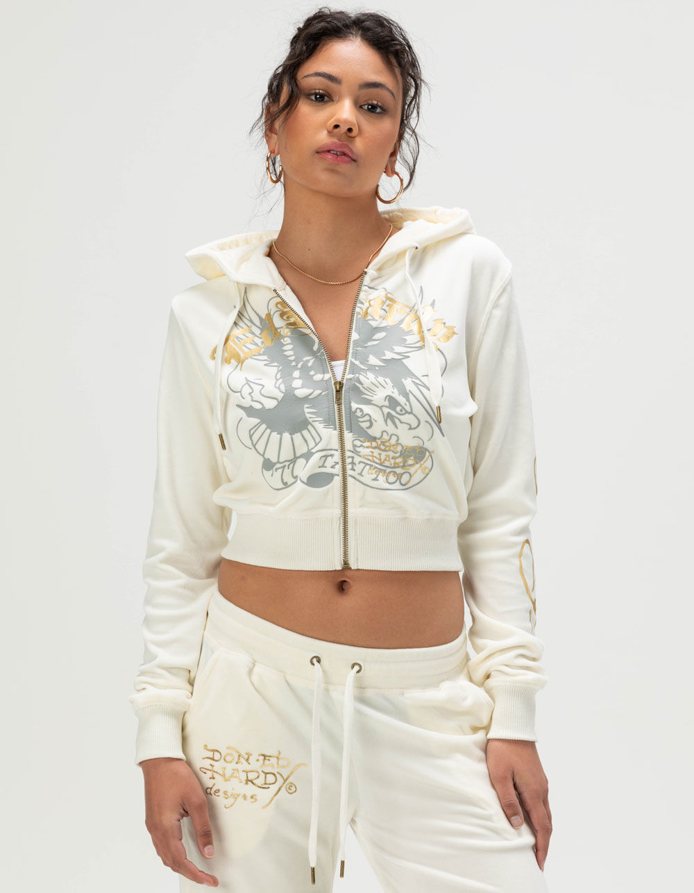 ED HARDY Tiger Crown Womens Velour Zip-Up Hoodie - IVORY - M | Tillys ED HARDY Tiger Crown Womens Velour Zip-Up Hoodie - IVORY - M | Tillys