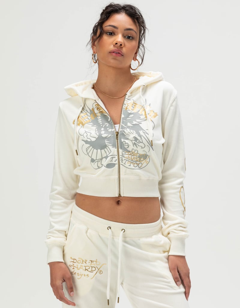 ED HARDY Tiger Crown Womens Velour Zip-Up Hoodie image number 1