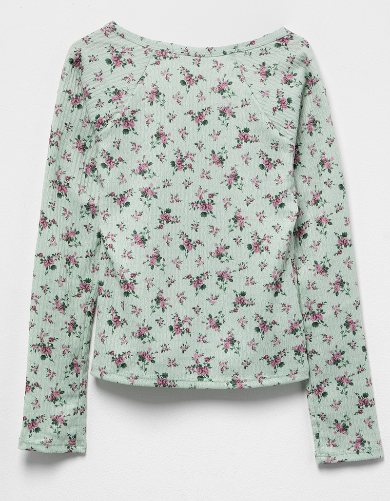 FULL TILT Textured Floral Square Neck Girls Long Sleeve Top image number 1