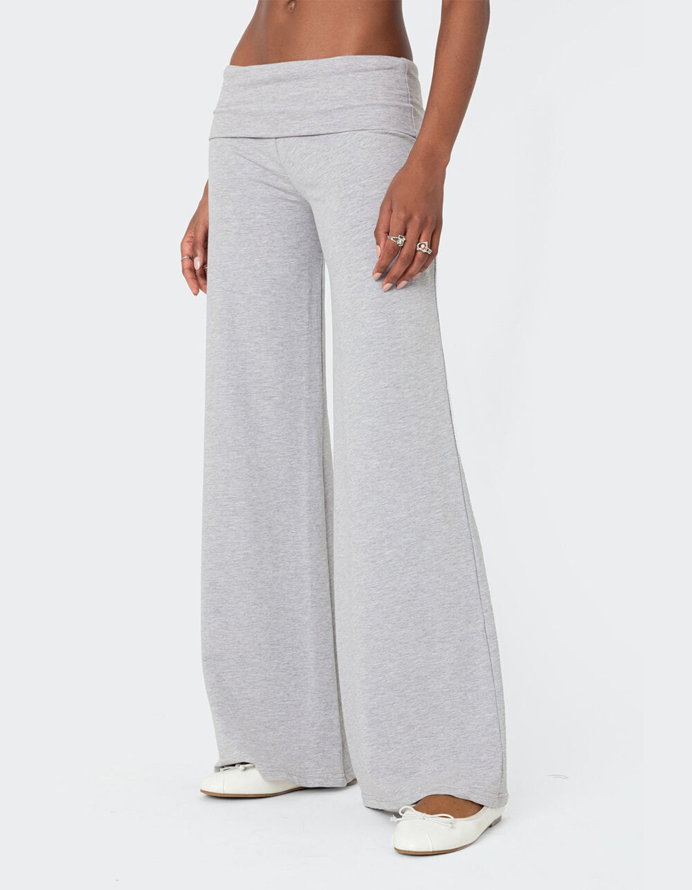 EDIKTED Wide Leg Fold Over Pants - GRAY | Tillys