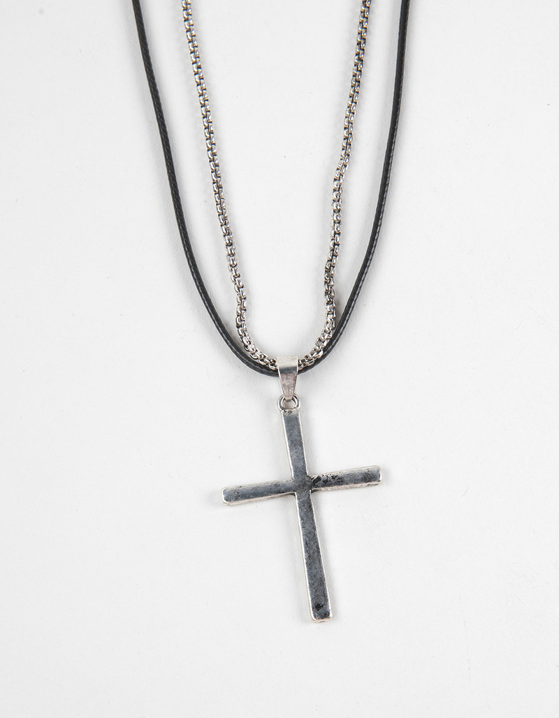 RSQ Mens Rolo Chain Cross Pendant Necklace image number 1
