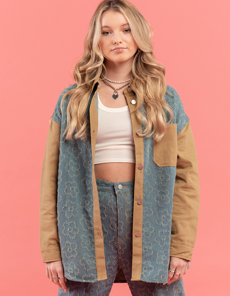 TRUEWRLD Floral Distress Colorblock Womens Shirt image number 0