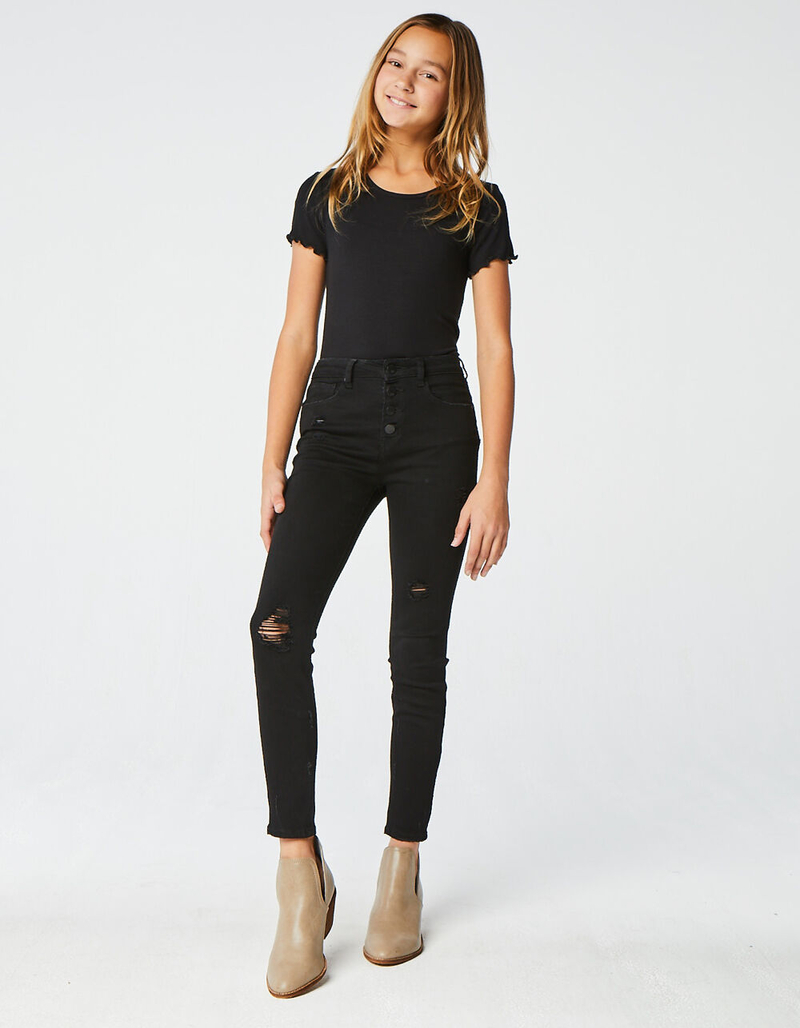 RSQ High Rise Ankle Skinny Exposed Button Girls Black Jeans image number 0