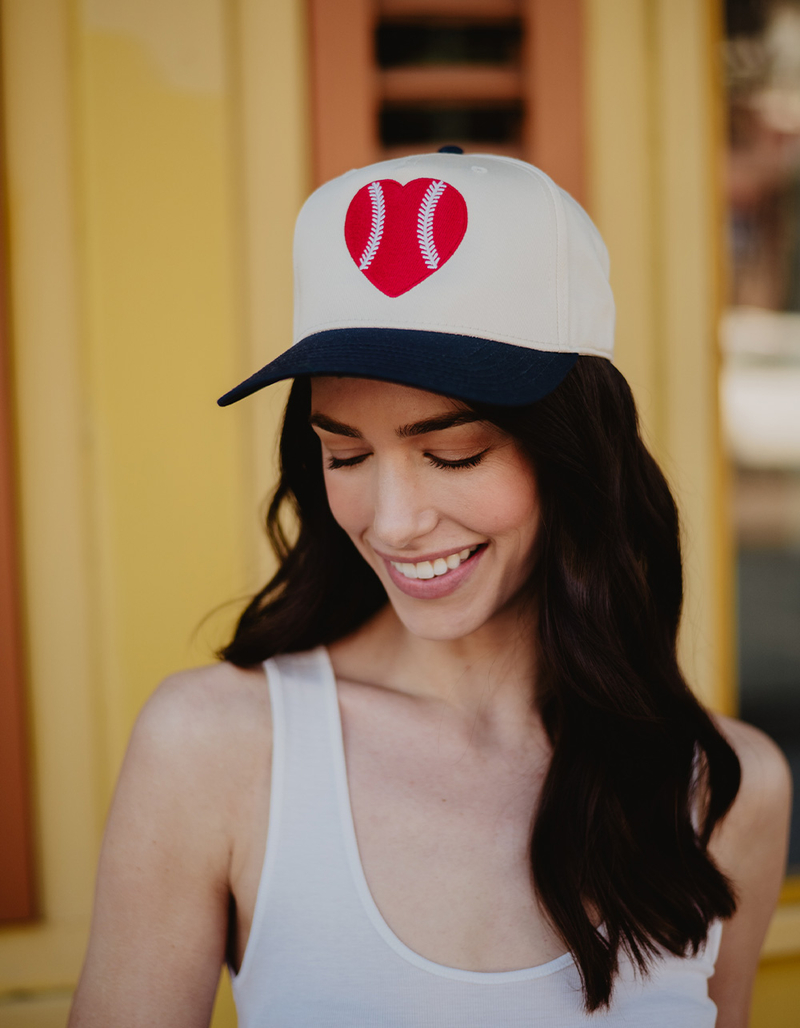 KATYDID Red Baseball Heart Vintage Trucker Hat image number 2