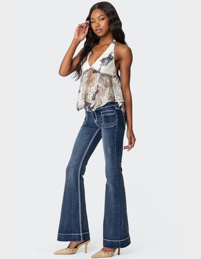 EDIKTED Asymmetric Printed Lace Halter Top image number 3