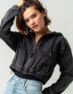 ASHLEY Acid Wash Womens Black Hooded Denim Bomber Jacket image number 1