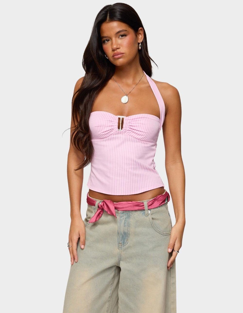 EDIKTED Caitie Striped Buckle Halter Top image number 0