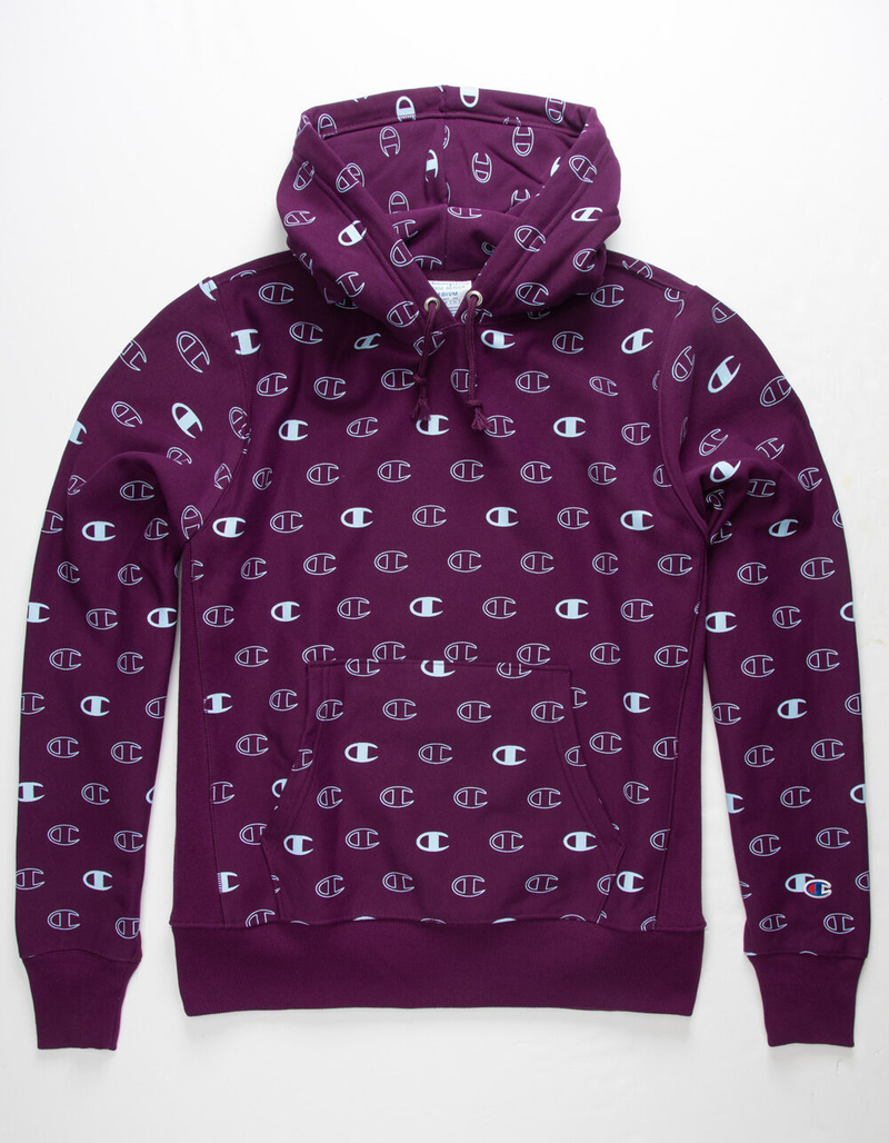CHAMPION Allover Logo Purple Mens Hoodie image number 0