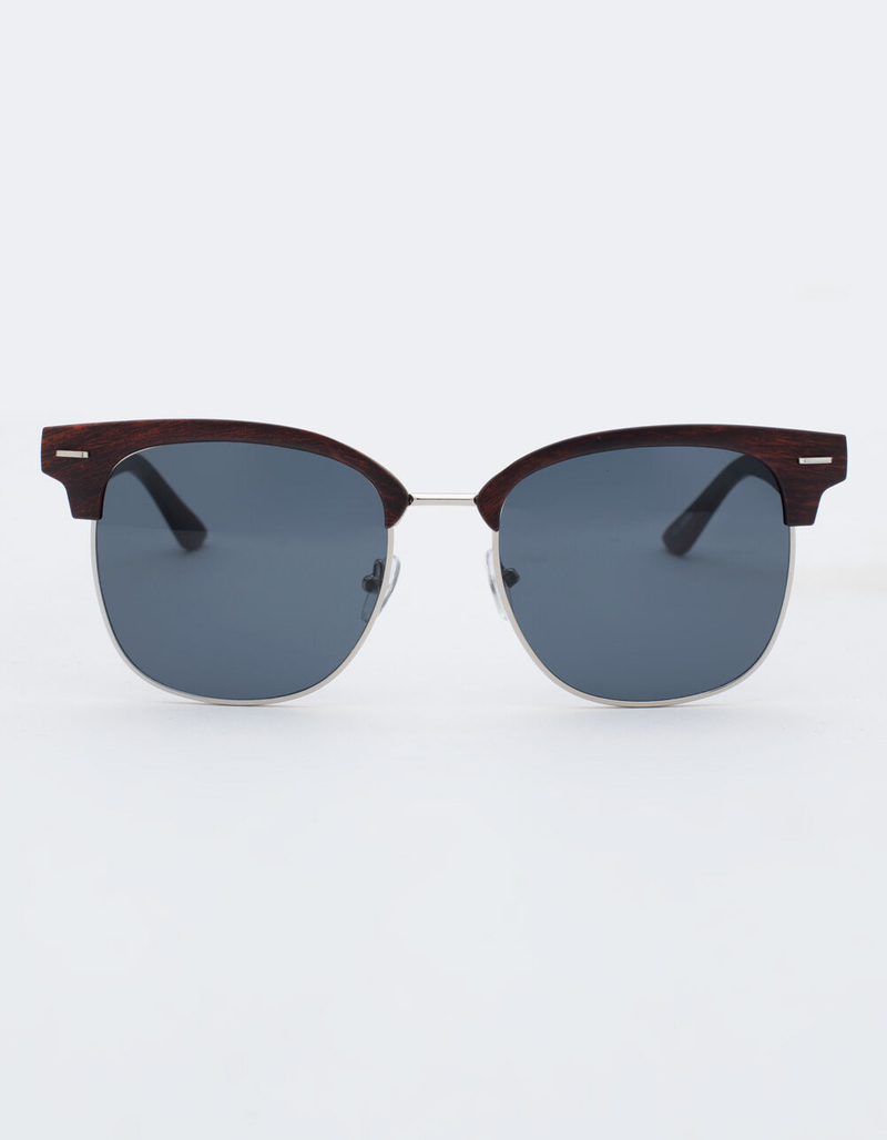 Brown Wood Grain Square Half Rim Sunglasses image number 1