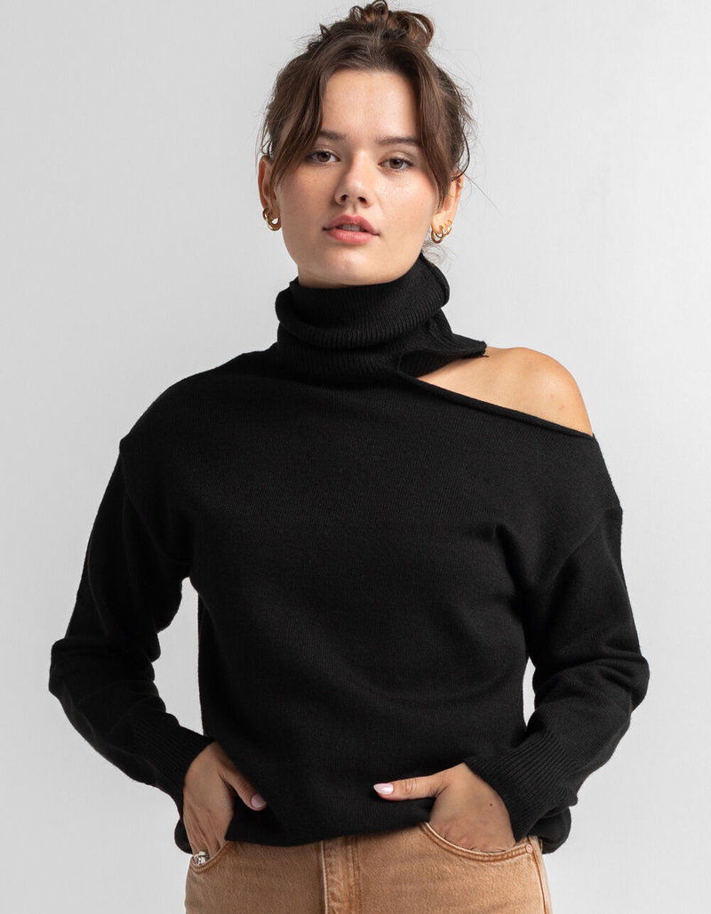 LUSH Cutout Shoulder Turtleneck Womens Sweater image number 0