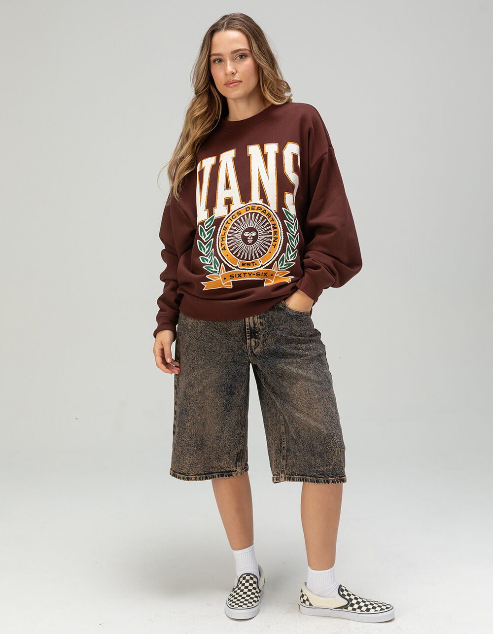 VANS First Team Womens Oversized Crewneck Sweatshirt - CHOCOLATE