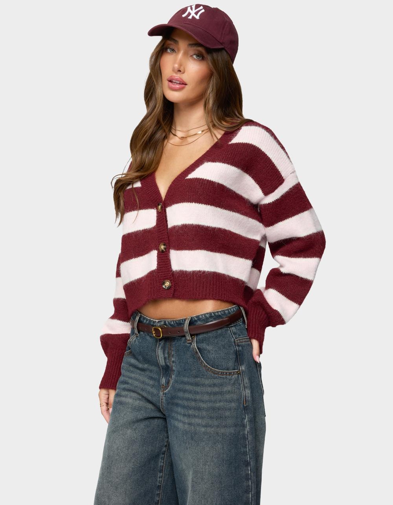EDIKTED Kaz Striped Knit V-Neck Cardigan image number 1
