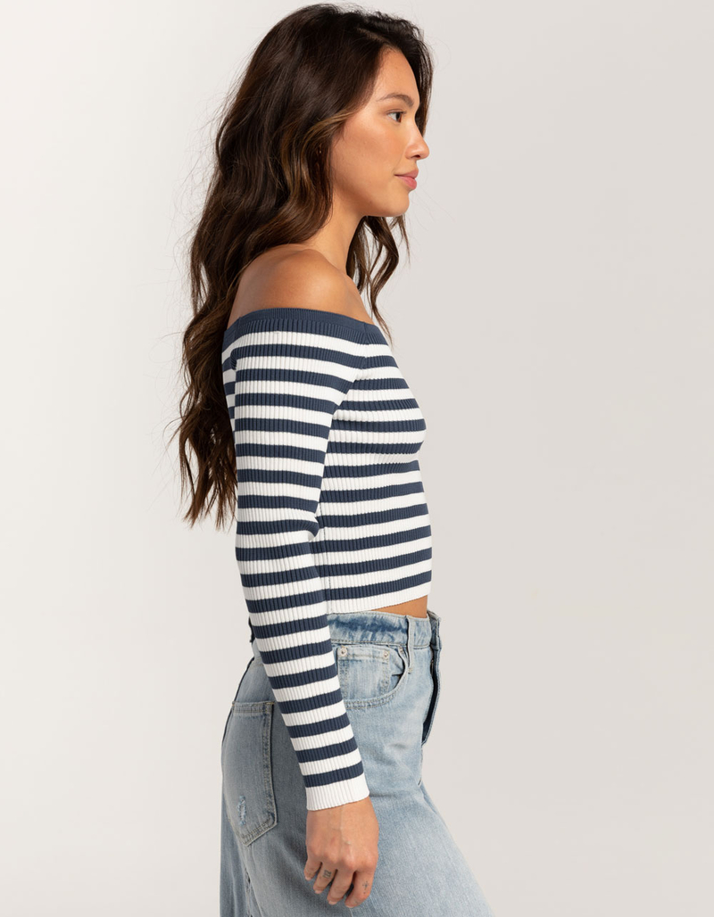 RSQ Womens Stripe Off The Shoulder Long Sleeve Top image number 2