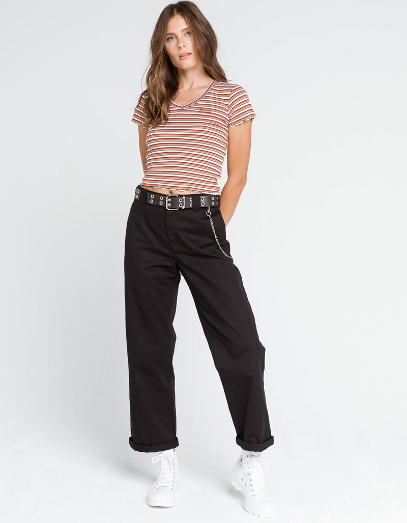 DICKIES Stripe V Neck Womens Baby Tee image number 4