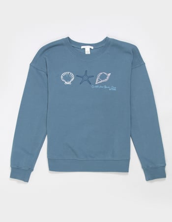 FULL TILT Embroidered Shell Girls Crewneck Boyfriend Sweatshirt Alternative Image