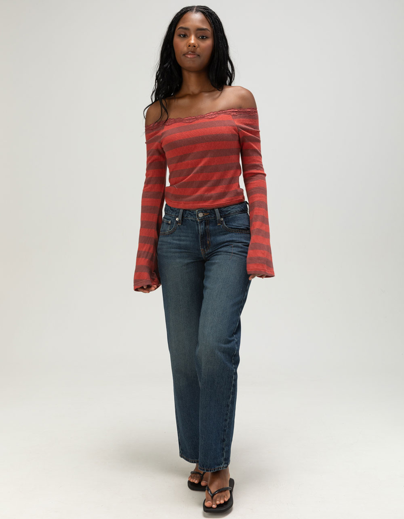 NECTAR CLOTHING Womens Lace Trim Off The Shoulder Long Sleeve Top image number 4