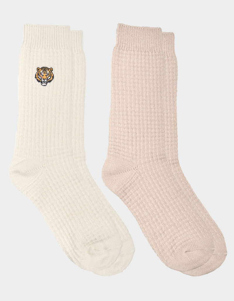 ED HARDY Tiger Waffle Mid Calf 2 Pack Womens Slouchy Socks image number 0