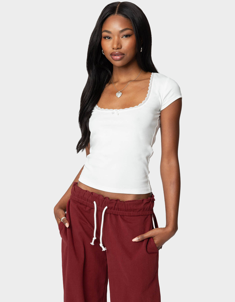 EDIKTED Priscilla Lace Trim Tee image number 0