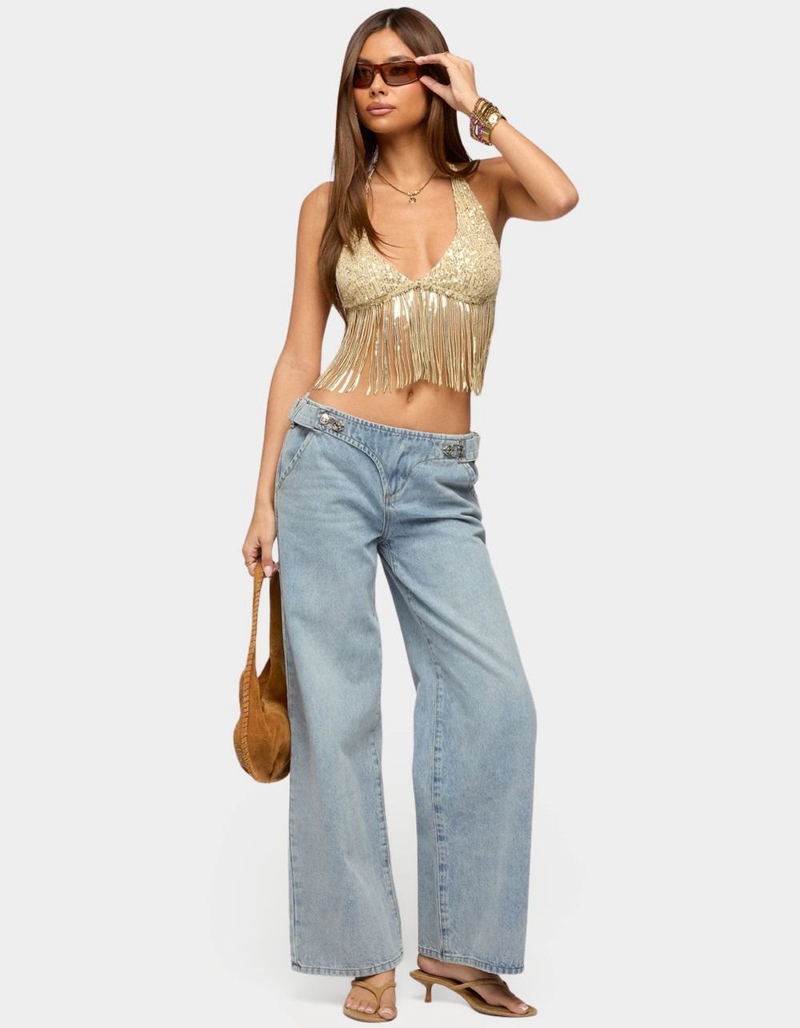 EDIKTED Azura Sequin Fringe Bra Top image number 4