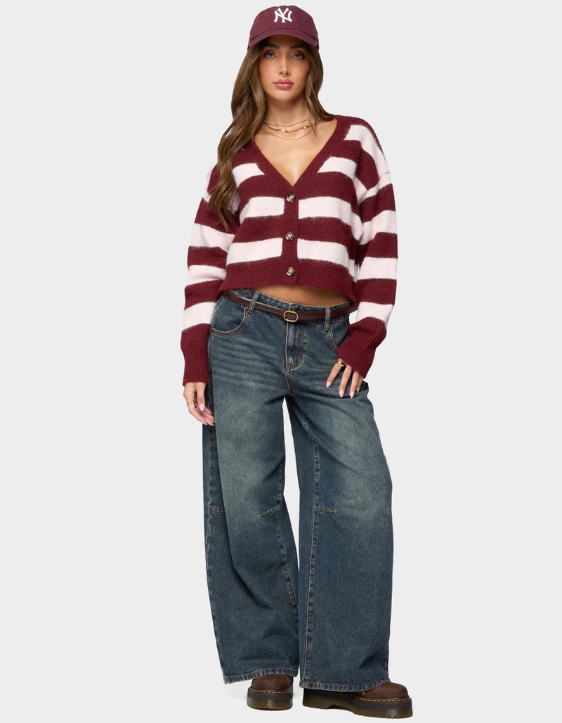 EDIKTED Kaz Striped Knit V-Neck Cardigan image number 3