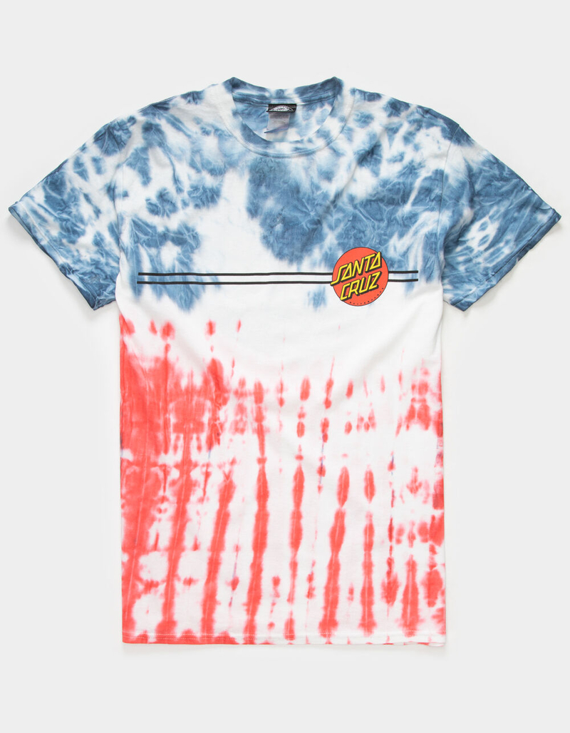 SANTA CRUZ Classic Dot Mens Red White & Blue Tie Dye T-Shirt image number 1