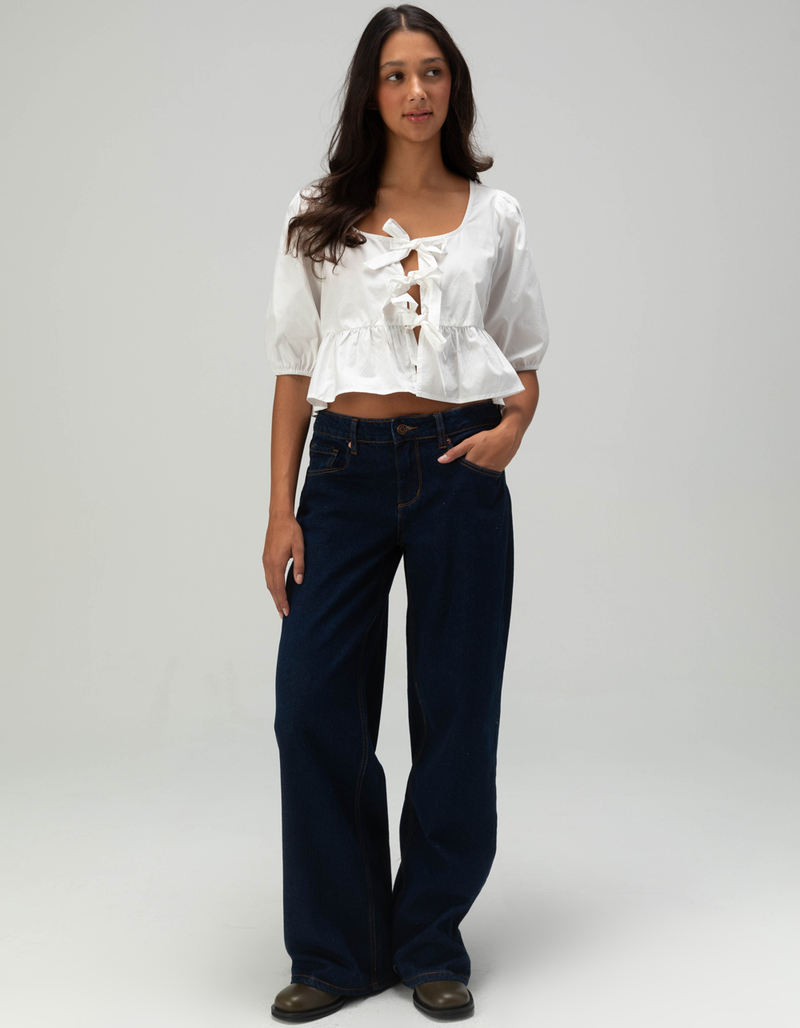 RSQ Womens Triple Tie Scoop Neck Babydoll Top image number 1