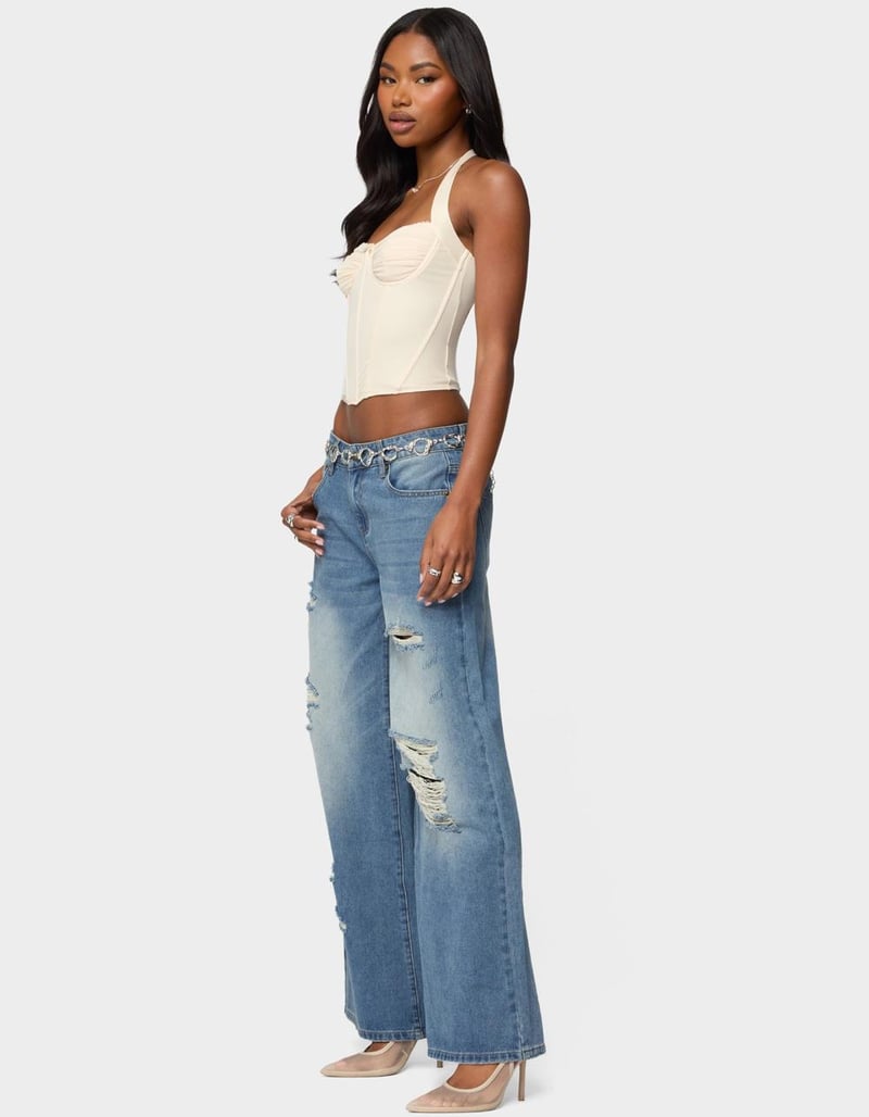 EDIKTED Frye Distressed Low Rise Baggy Jeans image number 3