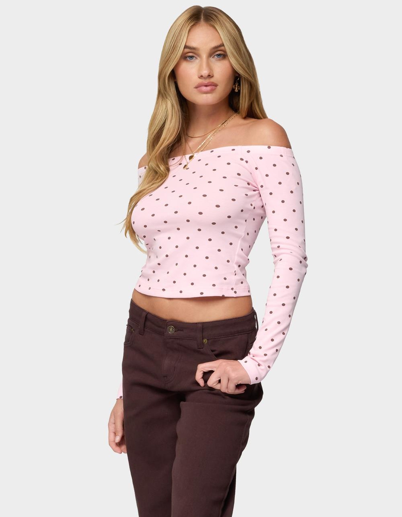 EDIKTED Leandra Off Shoulder Polka Dot Top image number 2