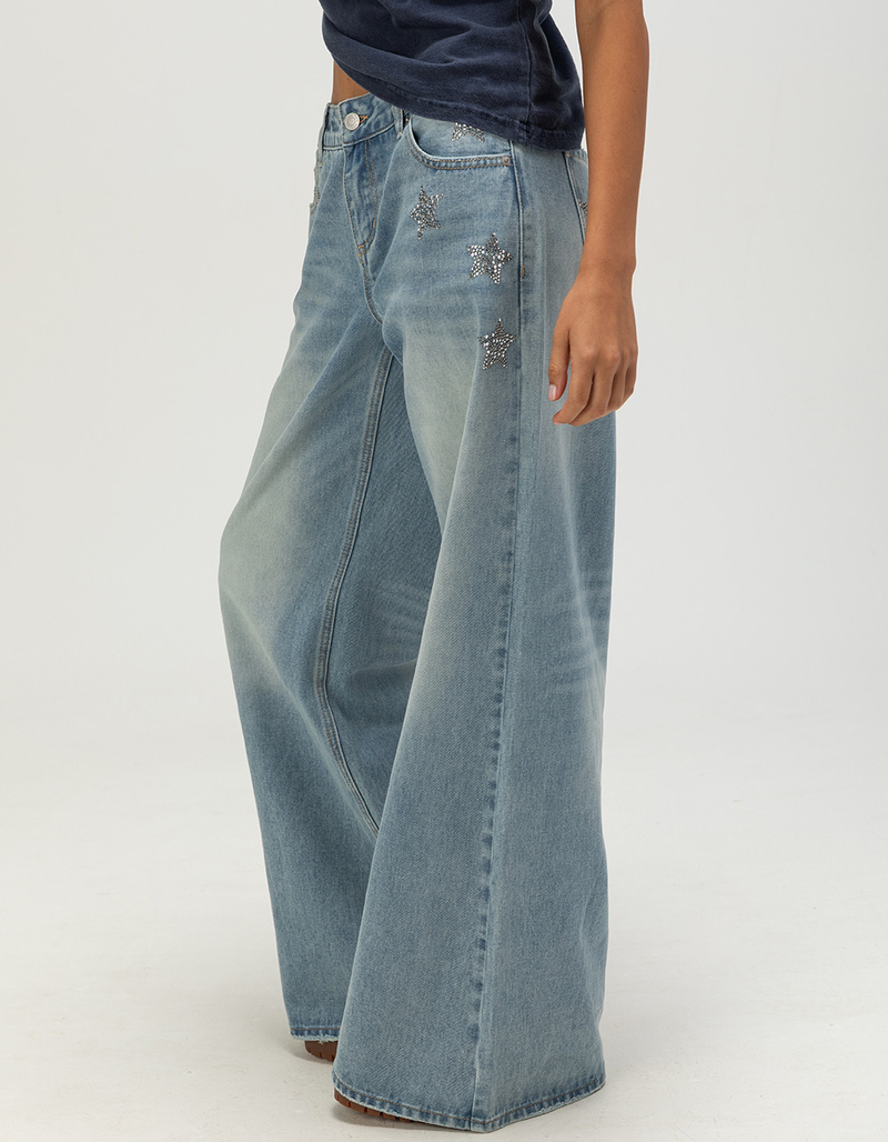 RSQ Womens Low Rise Star Rhinestone Baggy Jeans image number 4