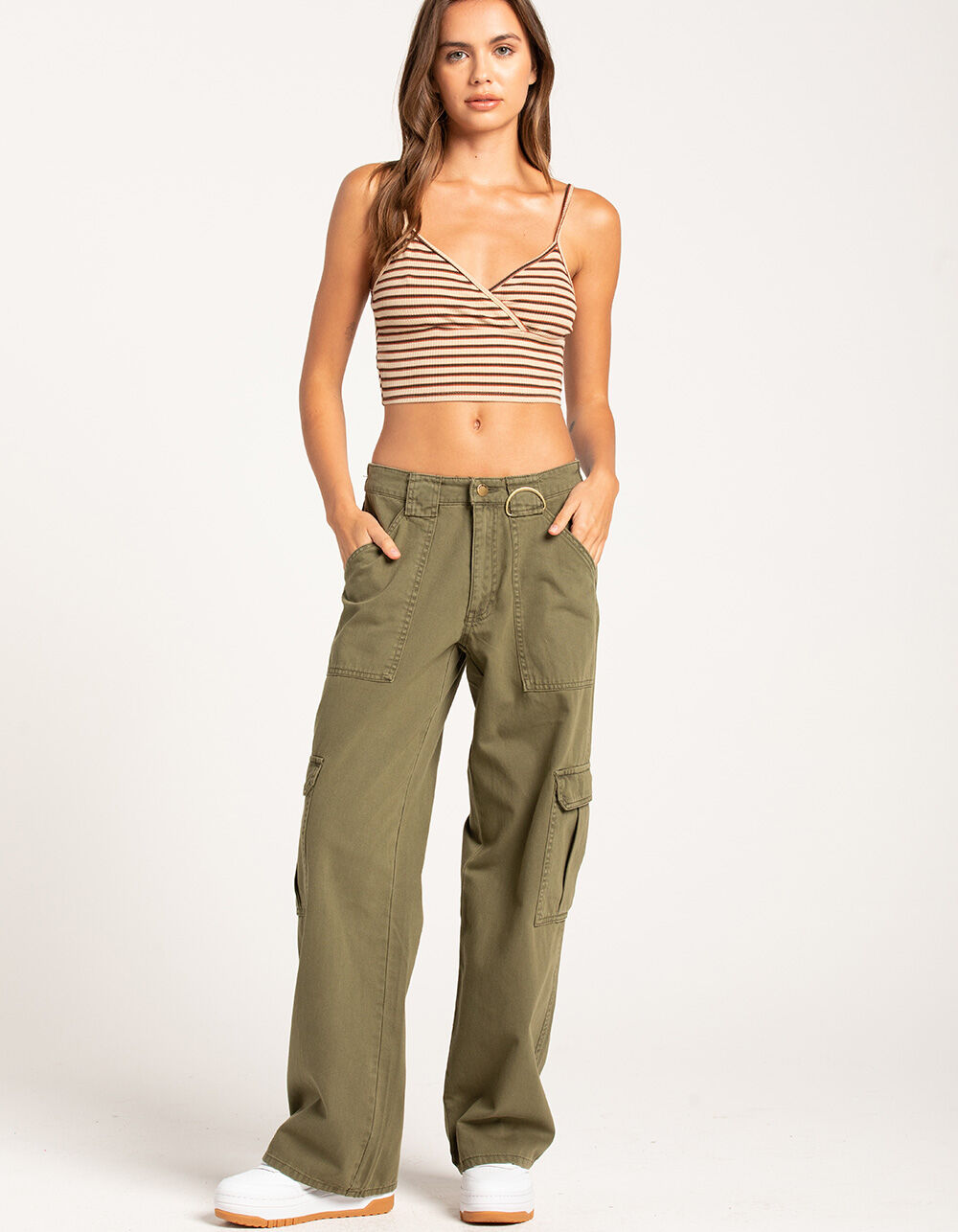 RSQ Womens Mid Rise D Ring Cotton Cargo Pants - OLIVE | Tillys