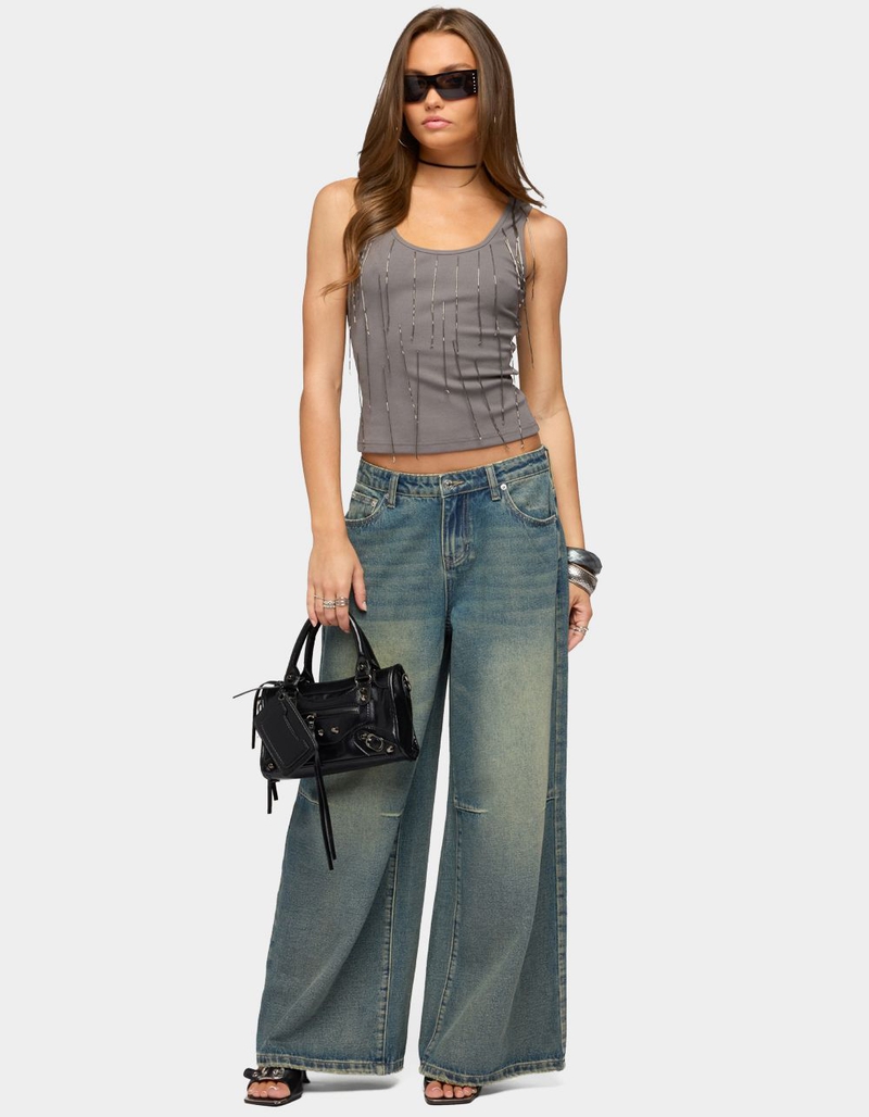 EDIKTED Adjustable Button Low Rise Baggy Jeans image number 4