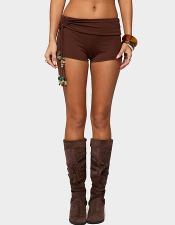 EDIKTED Thia Ruched Bead Foldover Shorts Primary Image