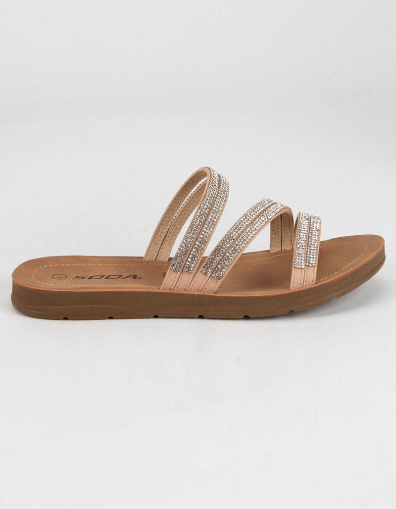SODA Rhinestone Womens Tan Comfort Slide Sandals image number 2