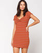 SKY AND SPARROW Stripe Ribbed Cinch Womens Bodycon Dress image number 1