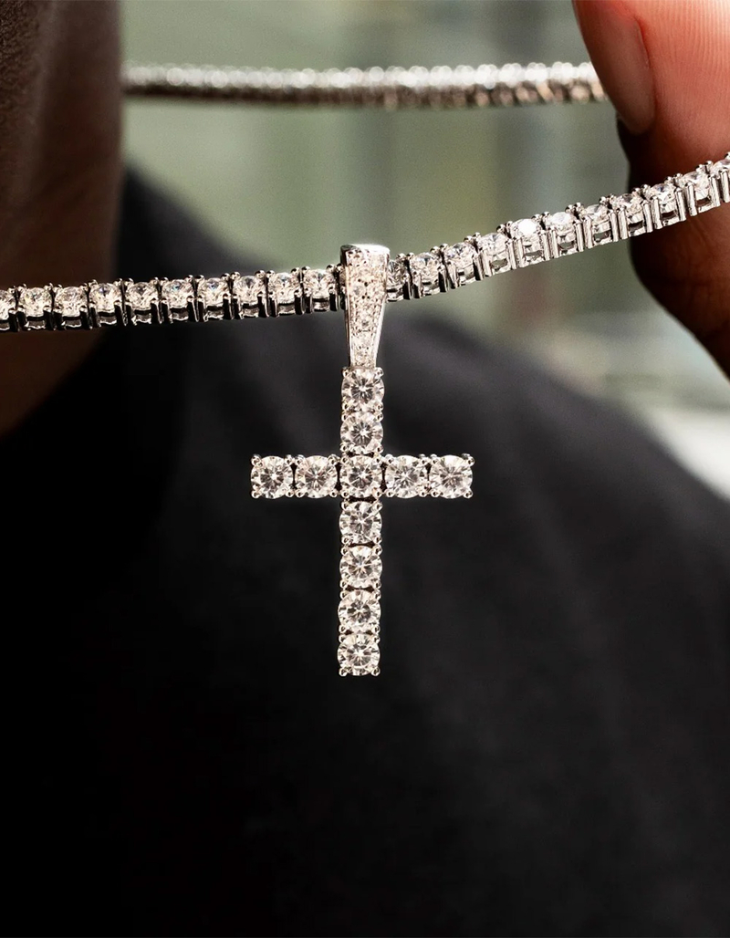 GLD White Gold Plated Stone Cross Pendant image number 1