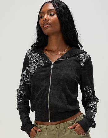MISS ME Rhinestone Womens Fitted Zip-Up Hoodie Primary Image