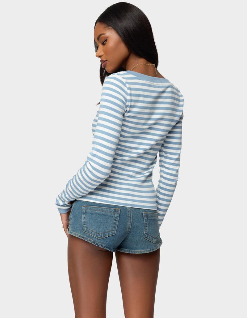 EDIKTED Kimi Striped Long Sleeve V-Neck Top image number 2
