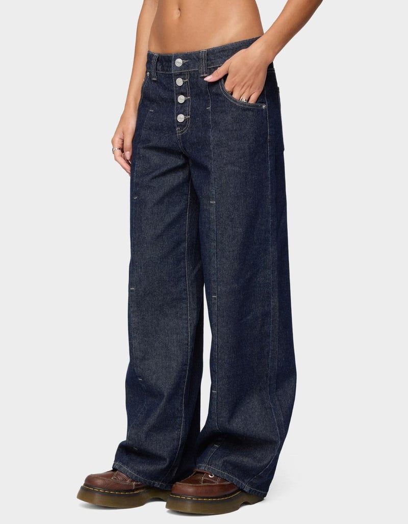 EDIKTED Polley Button Up Low Rise Jeans image number 1