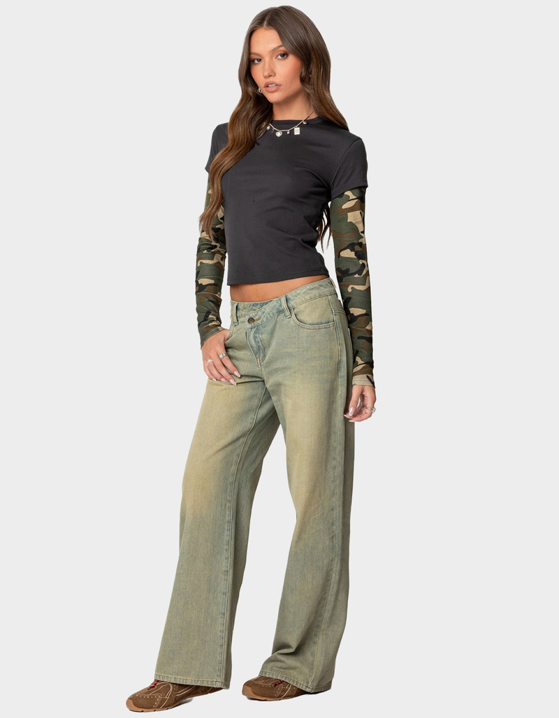 EDIKTED Camo Layered Long Sleeve Tee image number 3