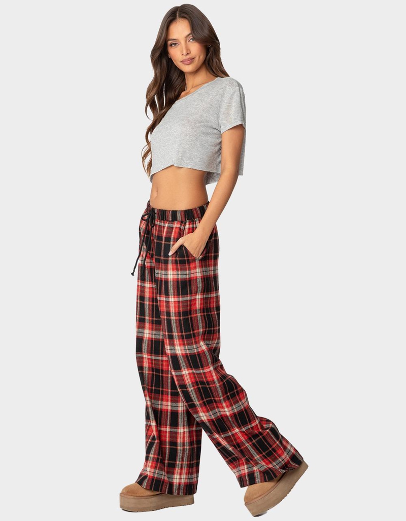 EDIKTED Lounge Around Plaid Wide Leg Pants image number 3